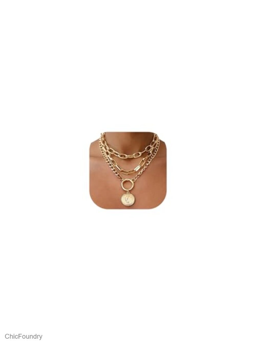 Vintage Chunky Gold Layered Necklace Set 3 Pack Statement Jewelry Women